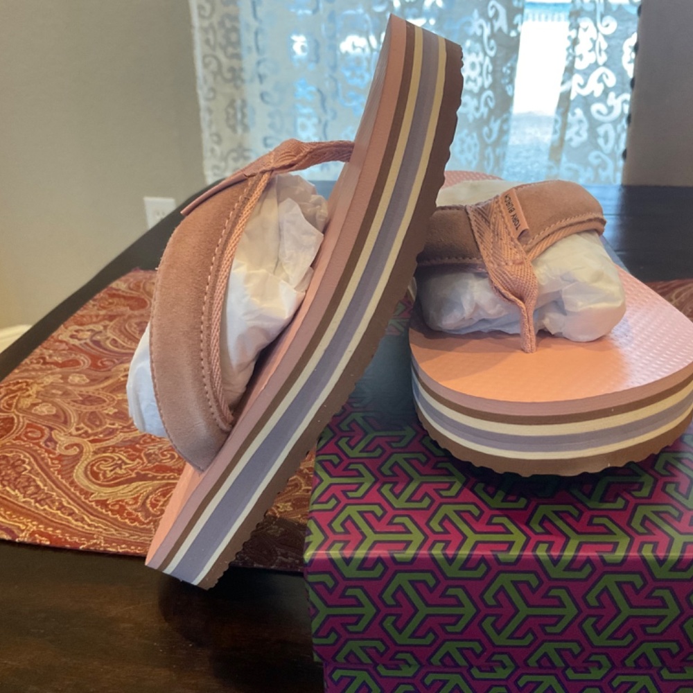 Tory Burch 70s Flatform Flip Flop,mallow/blancmange/lavender , BNIB - Picture 2 of 6